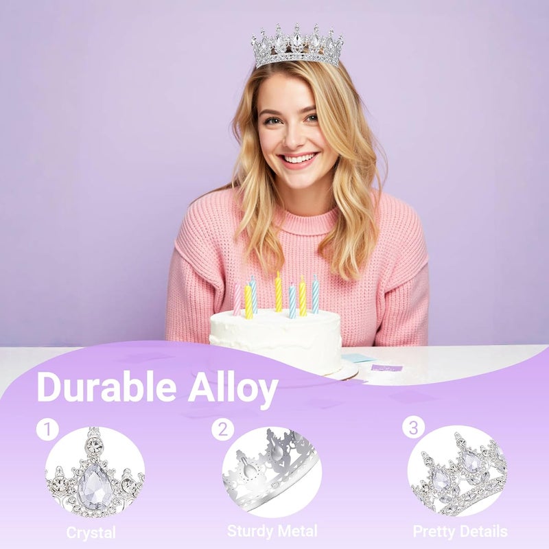 Queenship Crown for Women, Crystal Queen Crown for Birthday Costume Party Celebration, Silver - Image 3